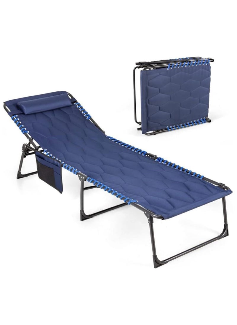 Glaceon Sun Lounger Padded Folding Bed Sun with Roof Garden Lounger Foldable Sun 5 Levels Adjustable Backrest Ergonomic Portable Metal for Garden Beach GL04