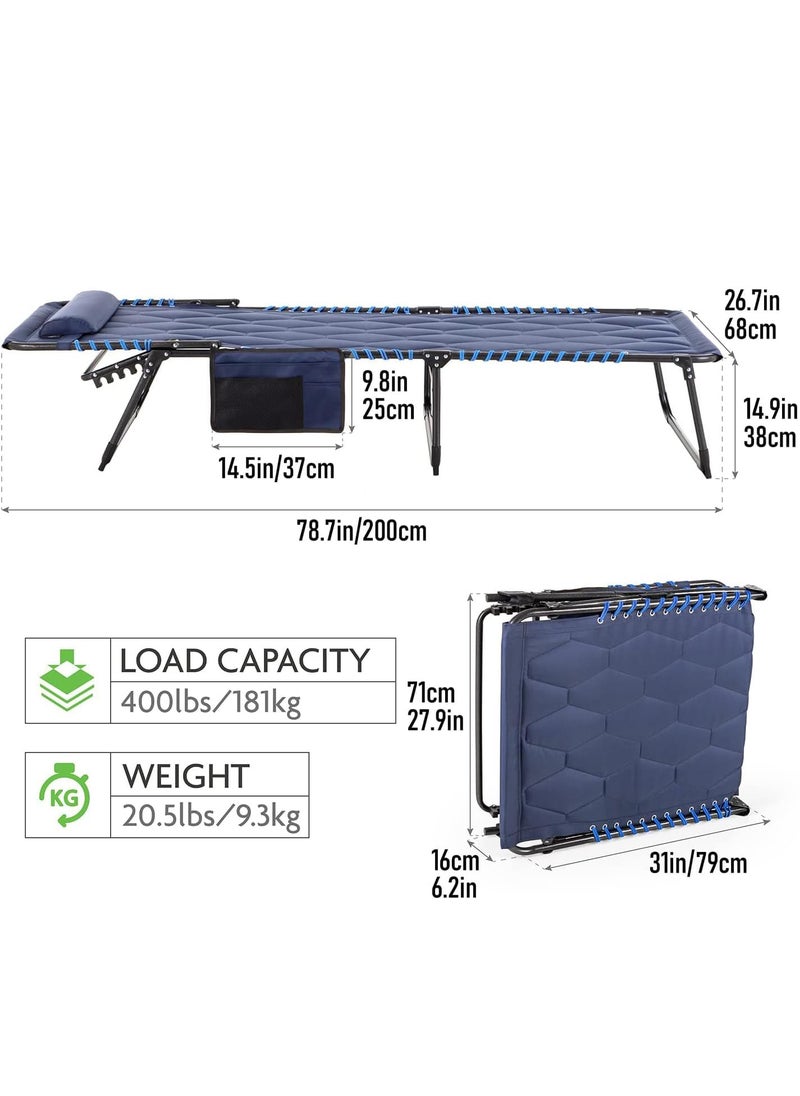 Glaceon Sun Lounger Padded Folding Bed Sun with Roof Garden Lounger Foldable Sun 5 Levels Adjustable Backrest Ergonomic Portable Metal for Garden Beach GL04