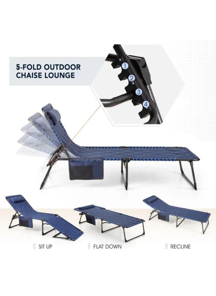 Glaceon Sun Lounger Padded Folding Bed Sun with Roof Garden Lounger Foldable Sun 5 Levels Adjustable Backrest Ergonomic Portable Metal for Garden Beach GL04