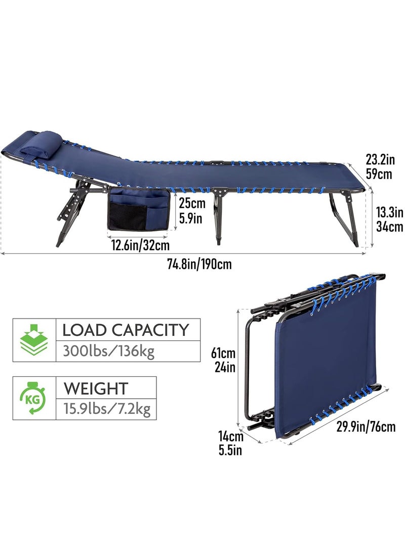 NYTRYD Garden Lounger 5Step Adjustable Lounger Camping Lounger Foldable with Side Pocket and Carrying Strap Beach ChairPortable Heavy Duty Lay Flat Reclining Foldable Camping Cot NY02
