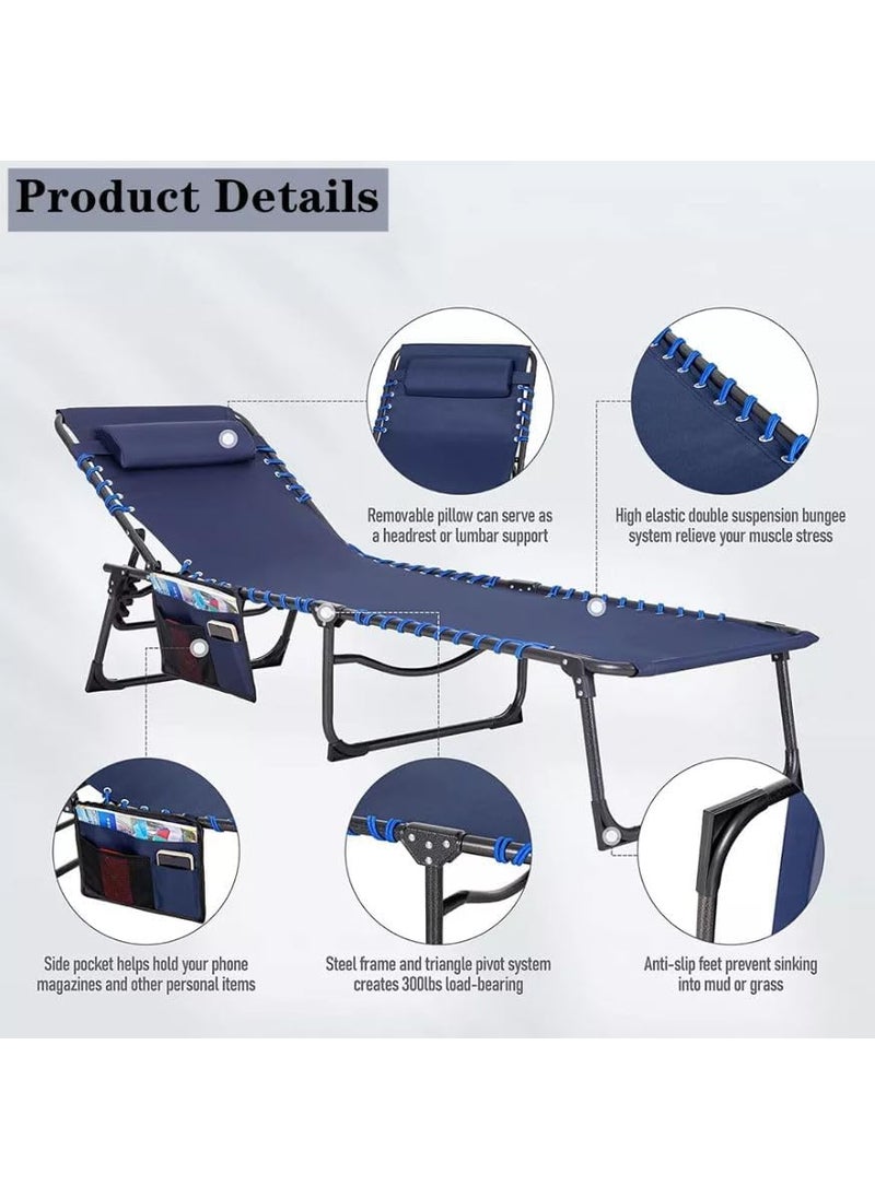 NYTRYD Garden Lounger 5Step Adjustable Lounger Camping Lounger Foldable with Side Pocket and Carrying Strap Beach ChairPortable Heavy Duty Lay Flat Reclining Foldable Camping Cot NY02