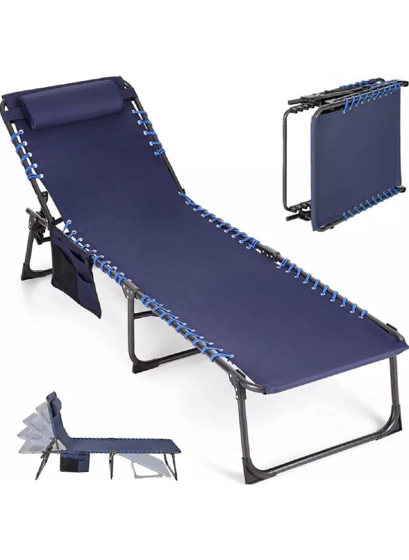 NYTRYD Garden Lounger 5Step Adjustable Lounger Camping Lounger Foldable with Side Pocket and Carrying Strap Beach ChairPortable Heavy Duty Lay Flat Reclining Foldable Camping Cot NY02