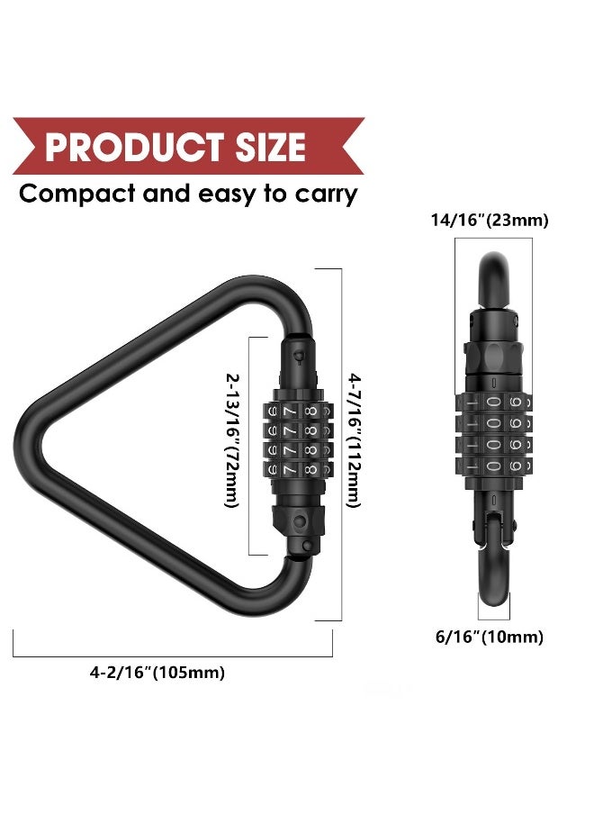 Combination Locks, Heavy Duty Carabiner Clip, 4-Digit Triangles-Shaped Code Combo Lock for Looped Bike Security Cable Lock, Suitcase Luggage, Travel Baggage Backpack Lock (1, Black)