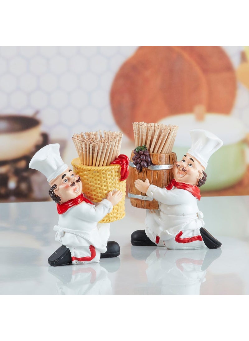 Kookee Polyresin Chef Toothpick Holder Tabletop for Dining Table Home Kitchen Restaurant Set of 2 10365