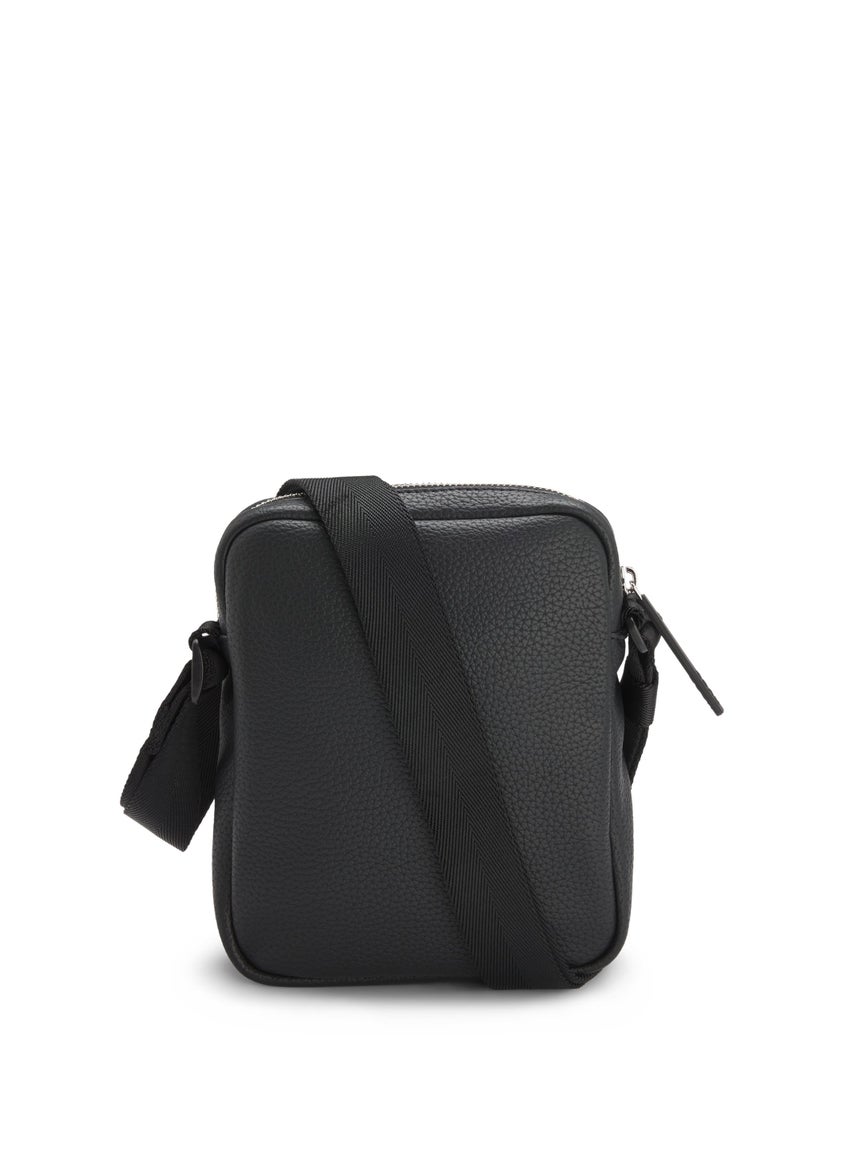 Grained faux-leather reporter bag with rubber logo patch