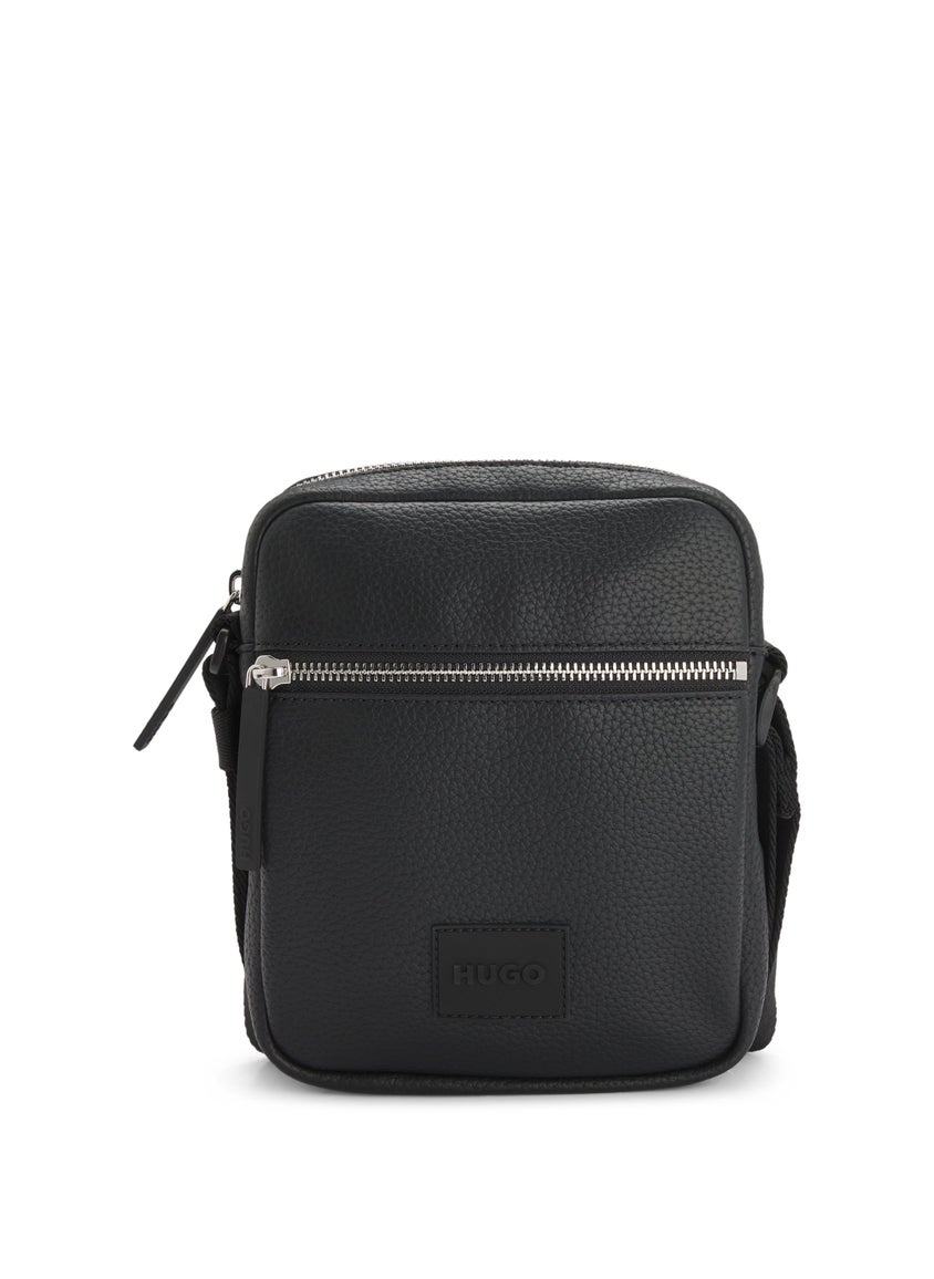 Grained faux-leather reporter bag with rubber logo patch