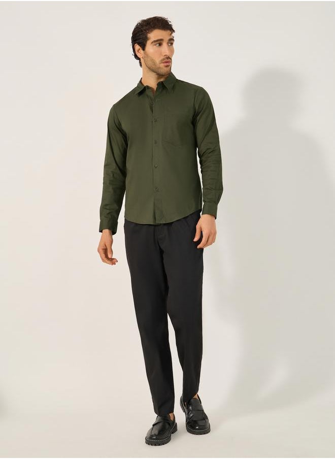 Sim Fit Chest Pocket Spread Collar Shirt
