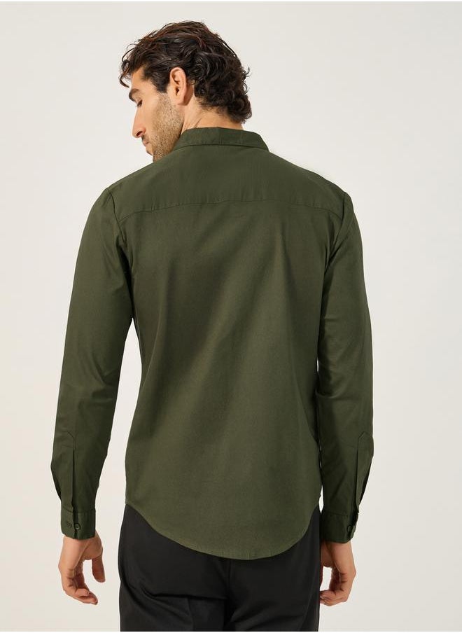 Sim Fit Chest Pocket Spread Collar Shirt
