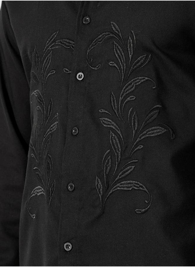 Embroidered Relaxed Fit Spread Collar Shirt