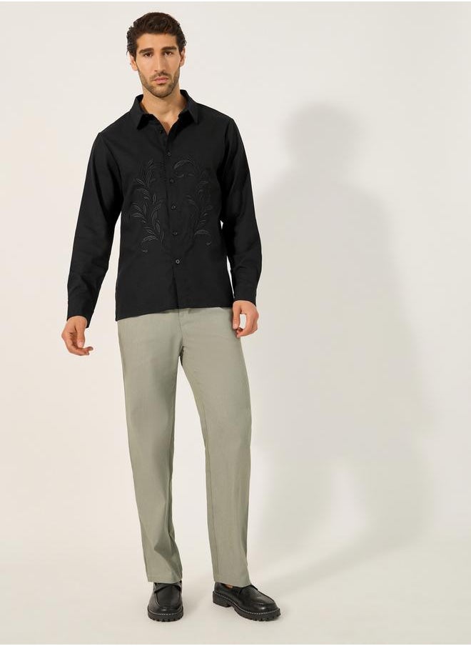 Embroidered Relaxed Fit Spread Collar Shirt