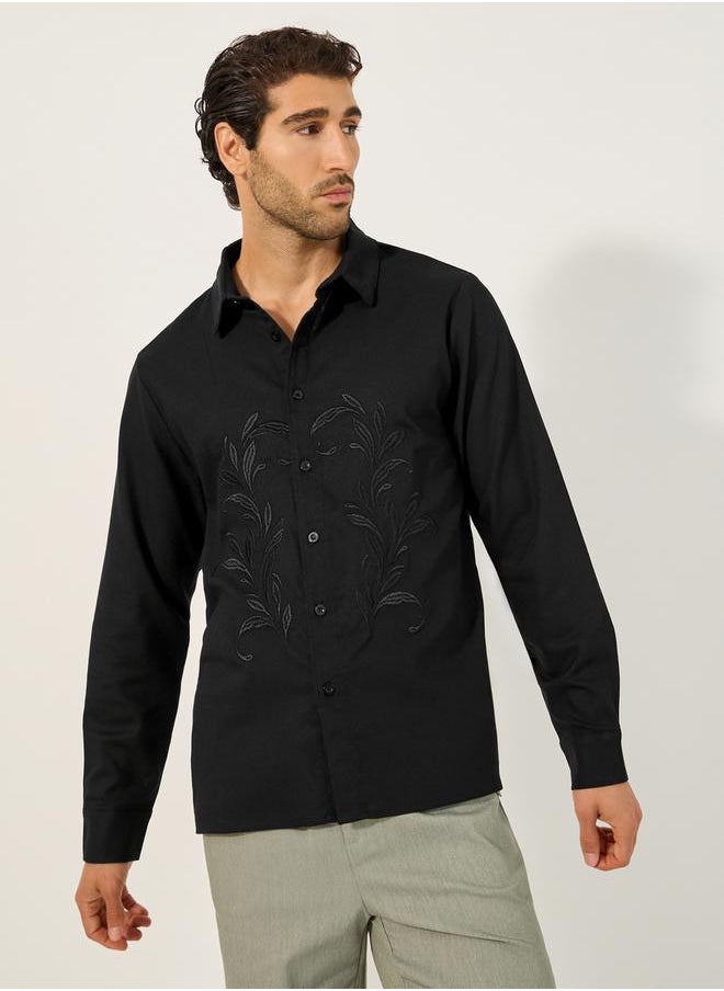 Embroidered Relaxed Fit Spread Collar Shirt