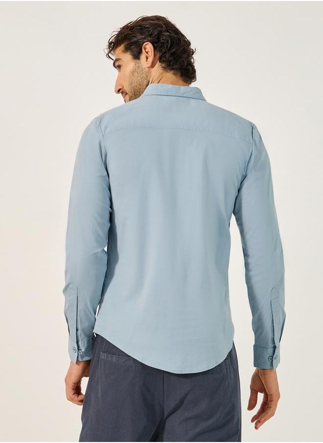 Sim Fit Chest Pocket Spread Collar Shirt