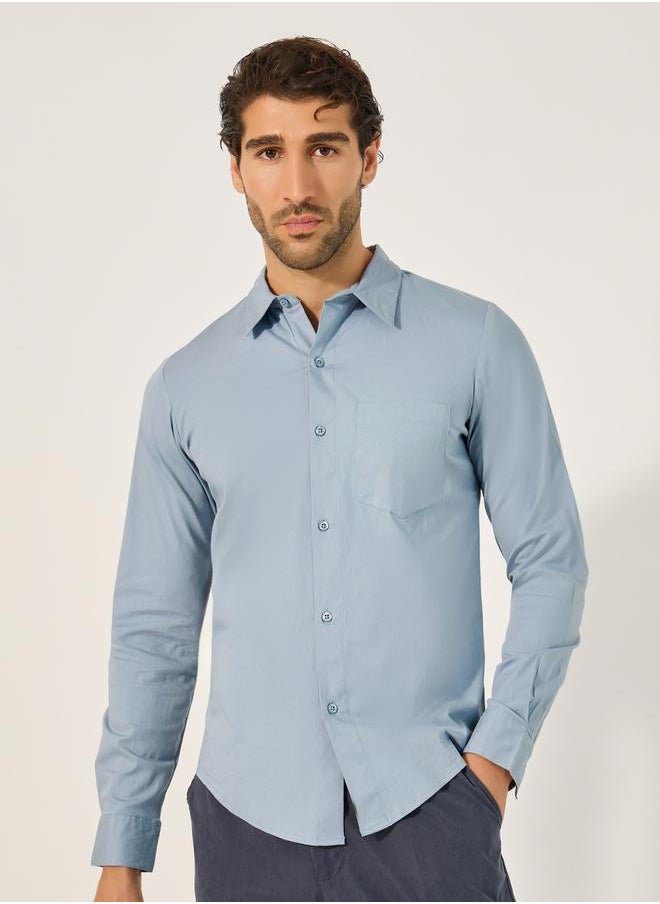 Sim Fit Chest Pocket Spread Collar Shirt