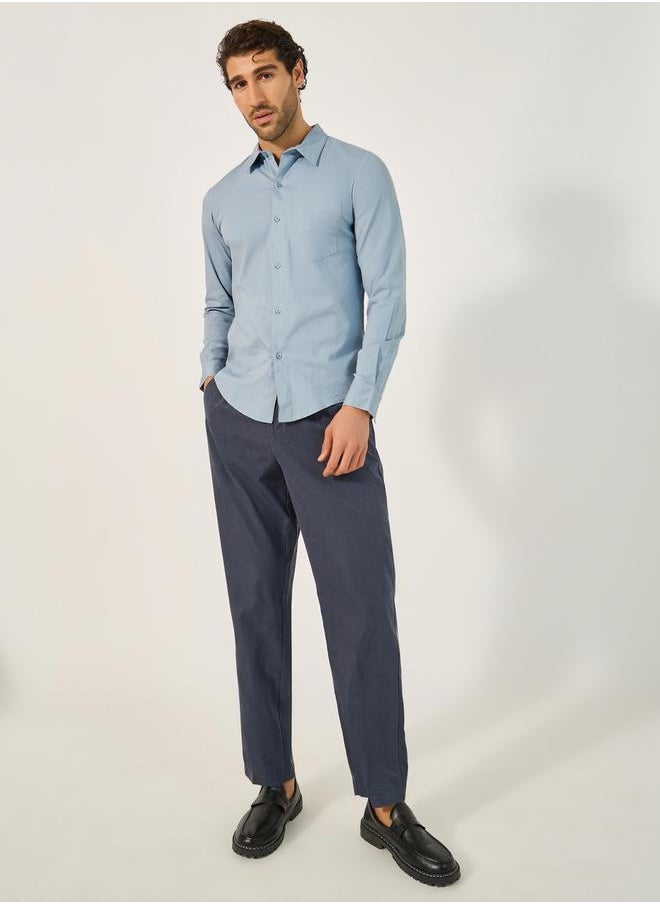 Sim Fit Chest Pocket Spread Collar Shirt