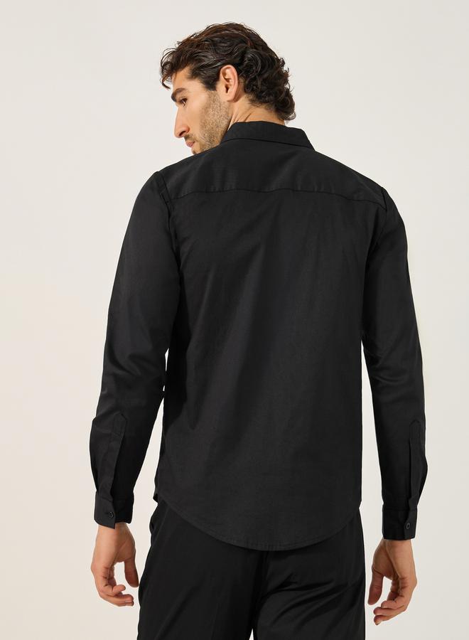 Sim Fit Chest Pocket Spread Collar Shirt
