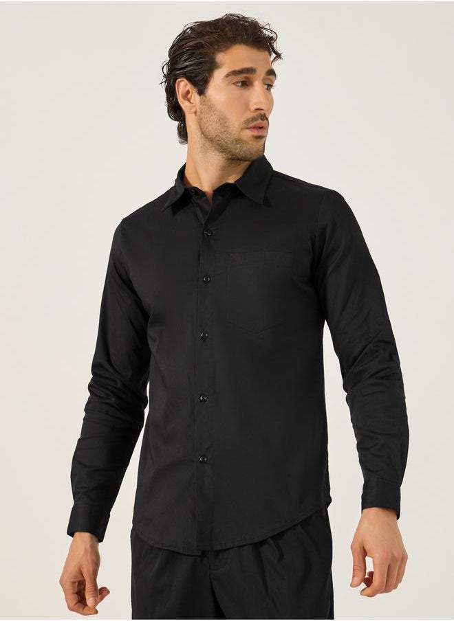 Sim Fit Chest Pocket Spread Collar Shirt