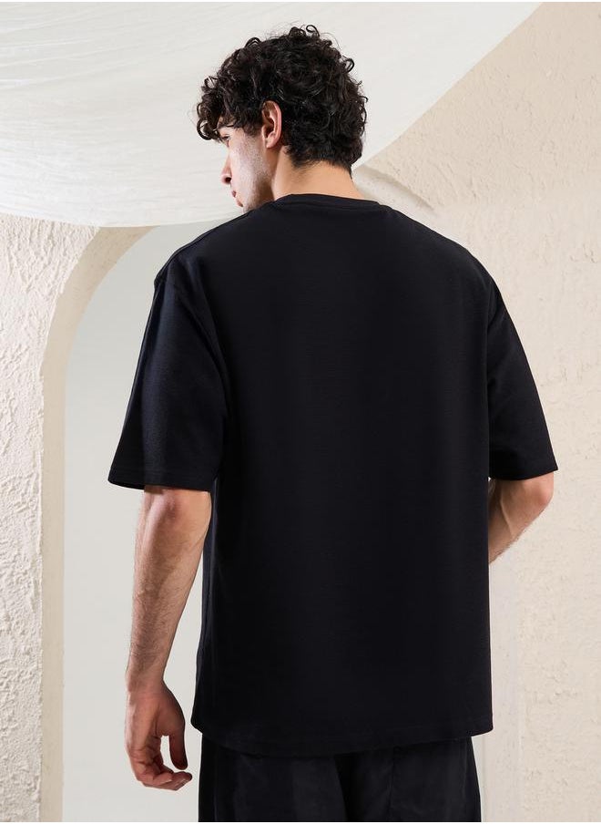Slogan Embroidered Dropped Shoulder Oversized T-Shirt
