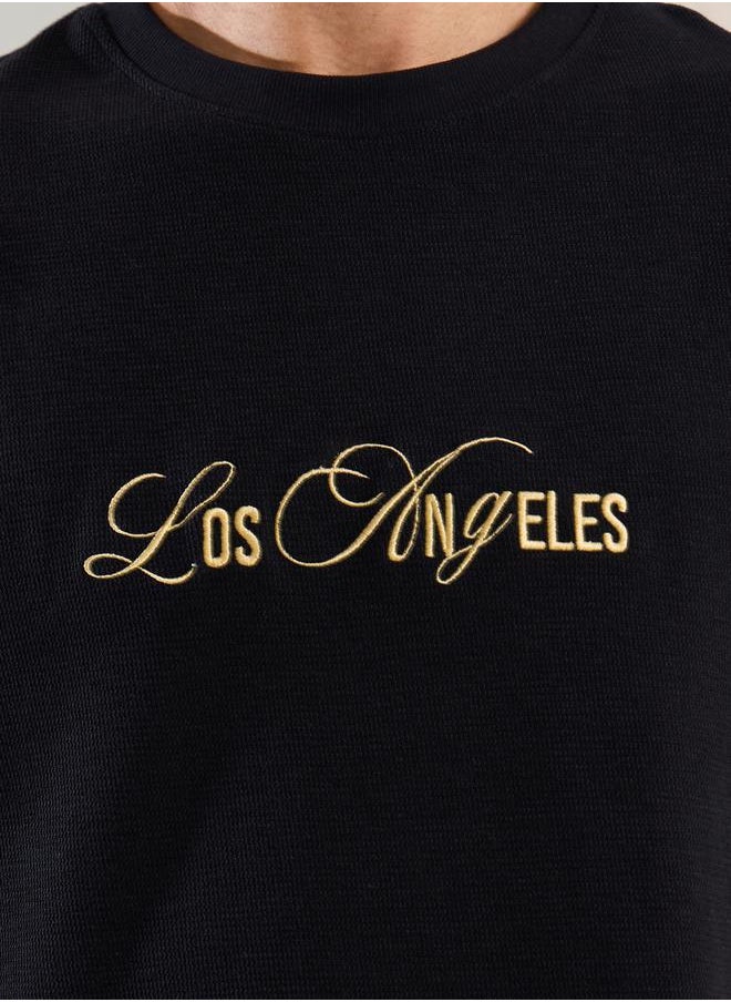 Slogan Embroidered Dropped Shoulder Oversized T-Shirt