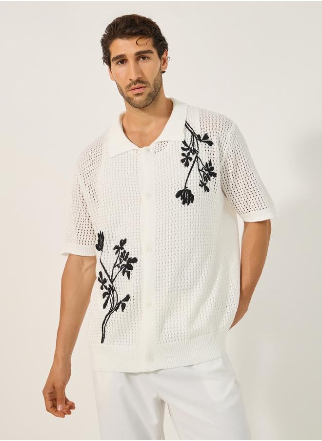 Textured Knitted Embroidered Regular Fit Polo T-Shirt