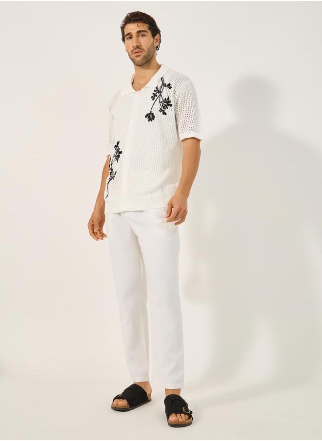 Textured Knitted Embroidered Regular Fit Polo T-Shirt