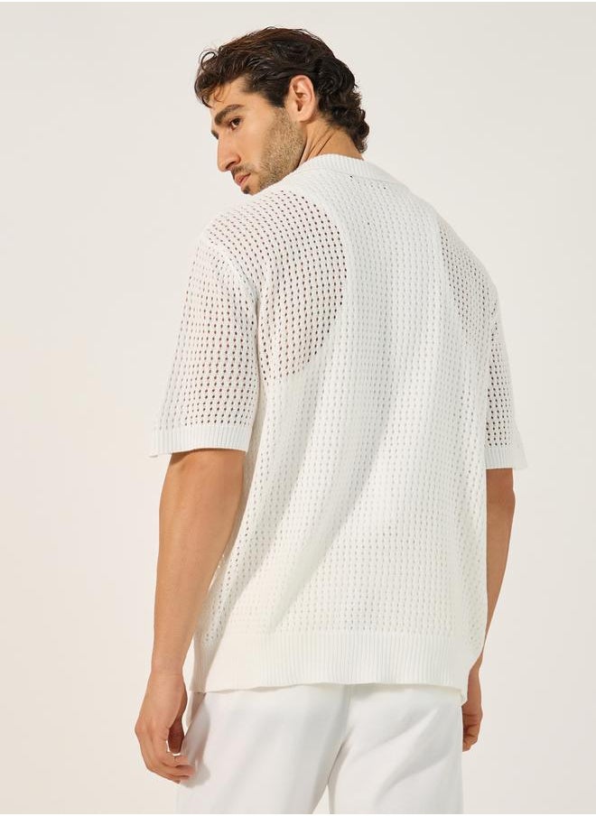Textured Knitted Embroidered Regular Fit Polo T-Shirt