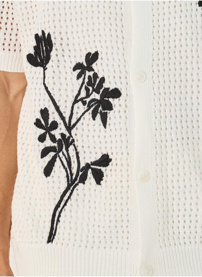 Textured Knitted Embroidered Regular Fit Polo T-Shirt