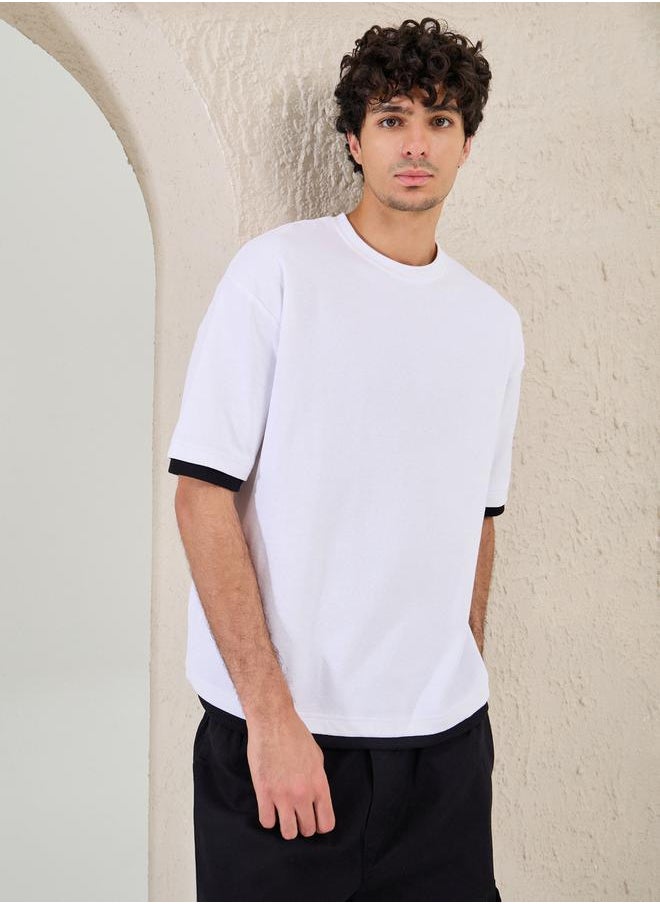 Plain Contrast Detail Oversized T-Shirt