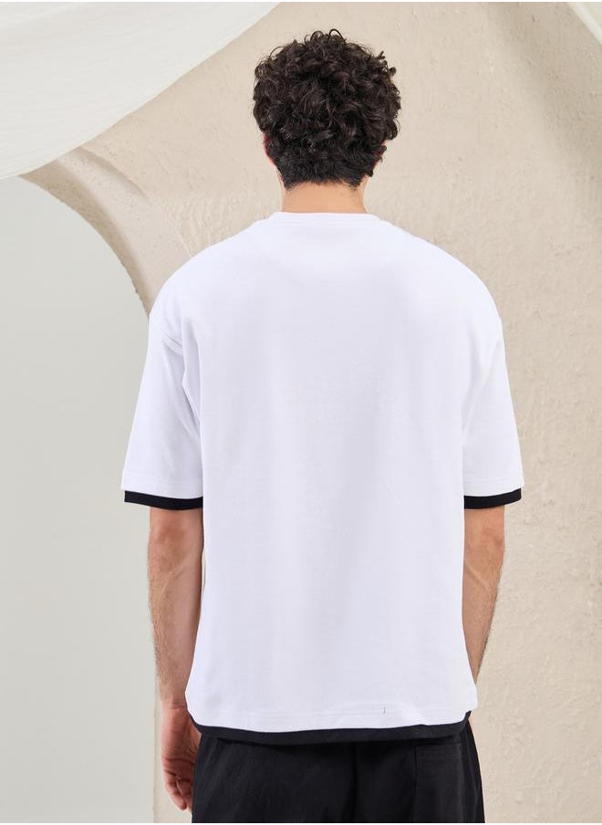 Plain Contrast Detail Oversized T-Shirt