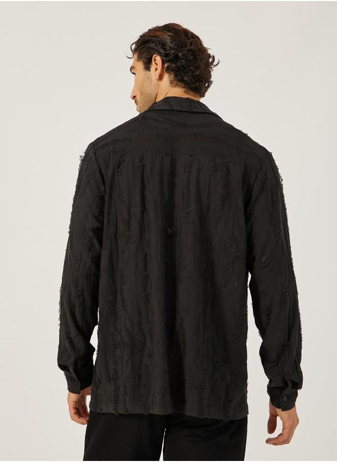 Textured Relaxed Fit Resort Collar Shirt