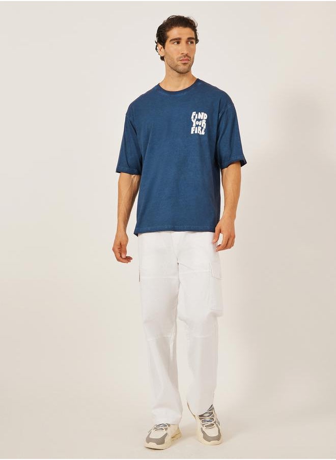 Oversized Acid Washed Take It Easy Chest Print T-Shirt