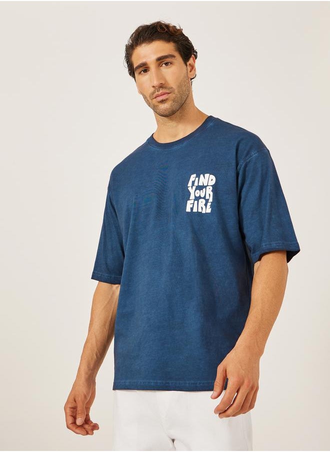 Oversized Acid Washed Take It Easy Chest Print T-Shirt