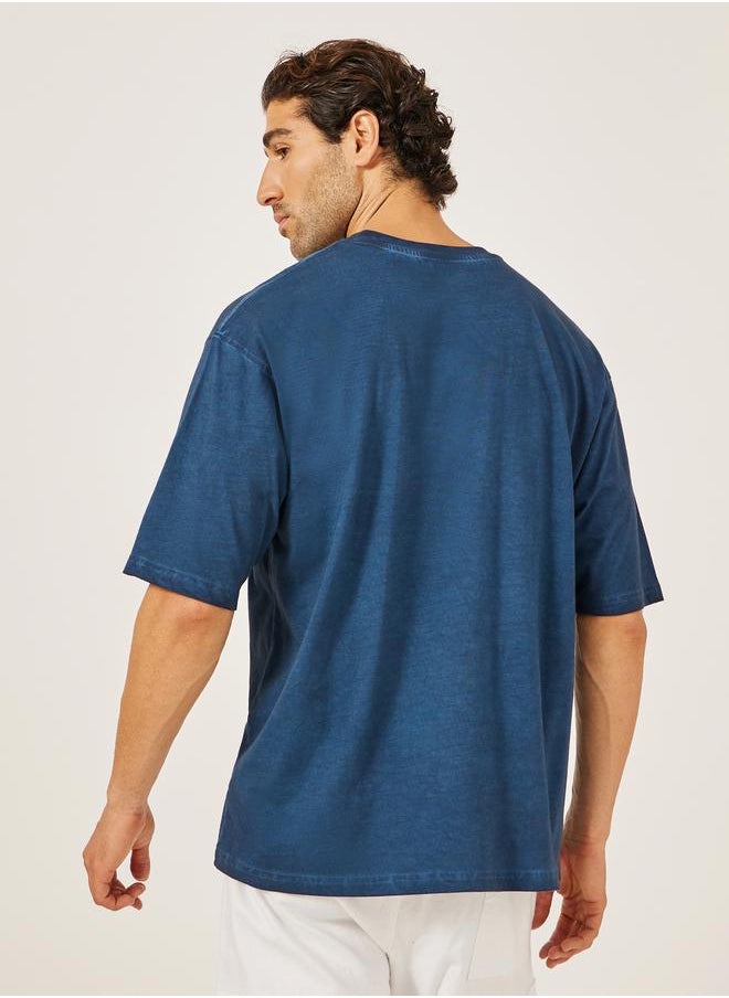 Oversized Acid Washed Take It Easy Chest Print T-Shirt