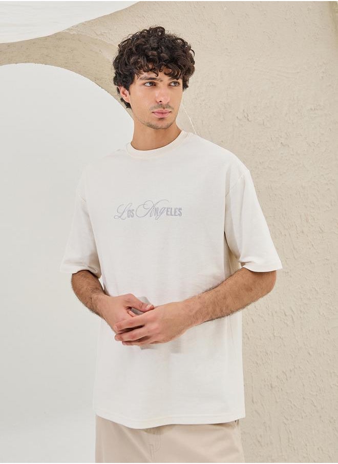 Slogan Embroidered Dropped Shoulder Oversized T-Shirt