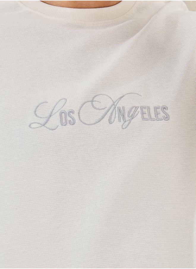 Slogan Embroidered Dropped Shoulder Oversized T-Shirt