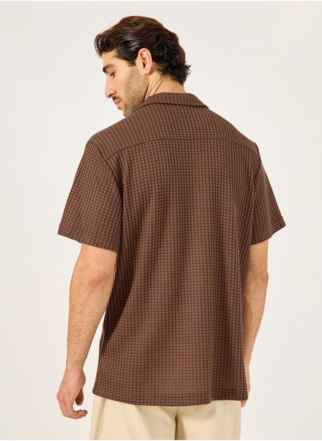 Waffle Knit Texture Resort Collar Relaxed Fit Shirt
