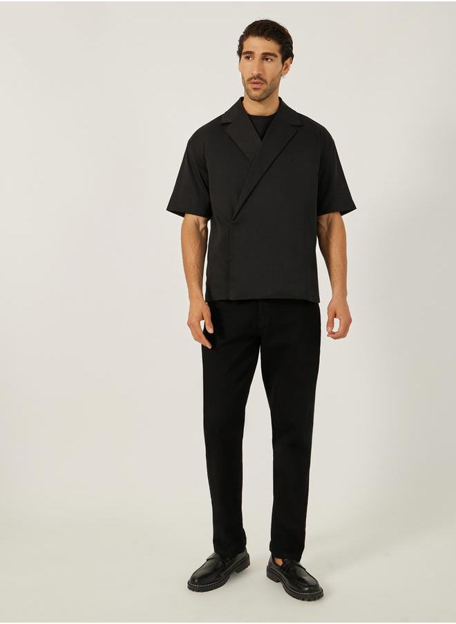 Solid Relaxed Fit Notch Lapel Shirt