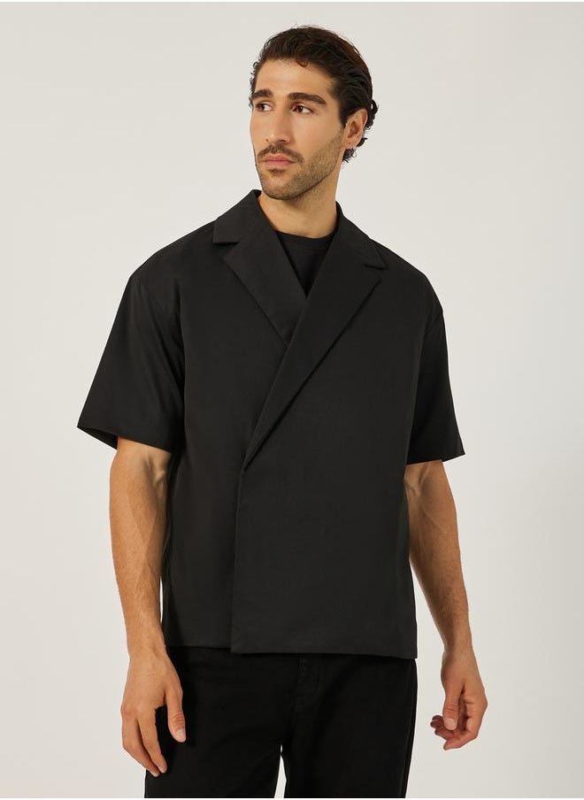 Solid Relaxed Fit Notch Lapel Shirt