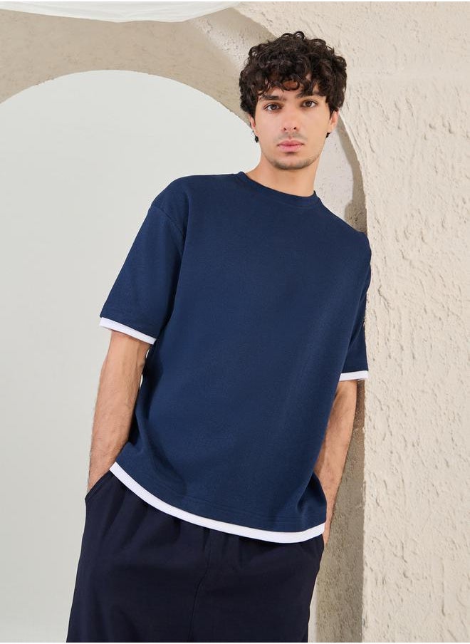 Plain Contrast Detail Oversized T-Shirt