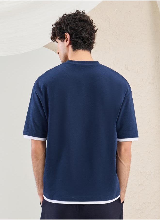 Plain Contrast Detail Oversized T-Shirt