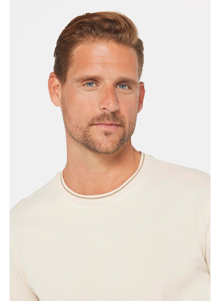 Men's Slim Fit Slim Cut 100% Cotton Plain Pique Stone Color Crew Neck T-Shirt