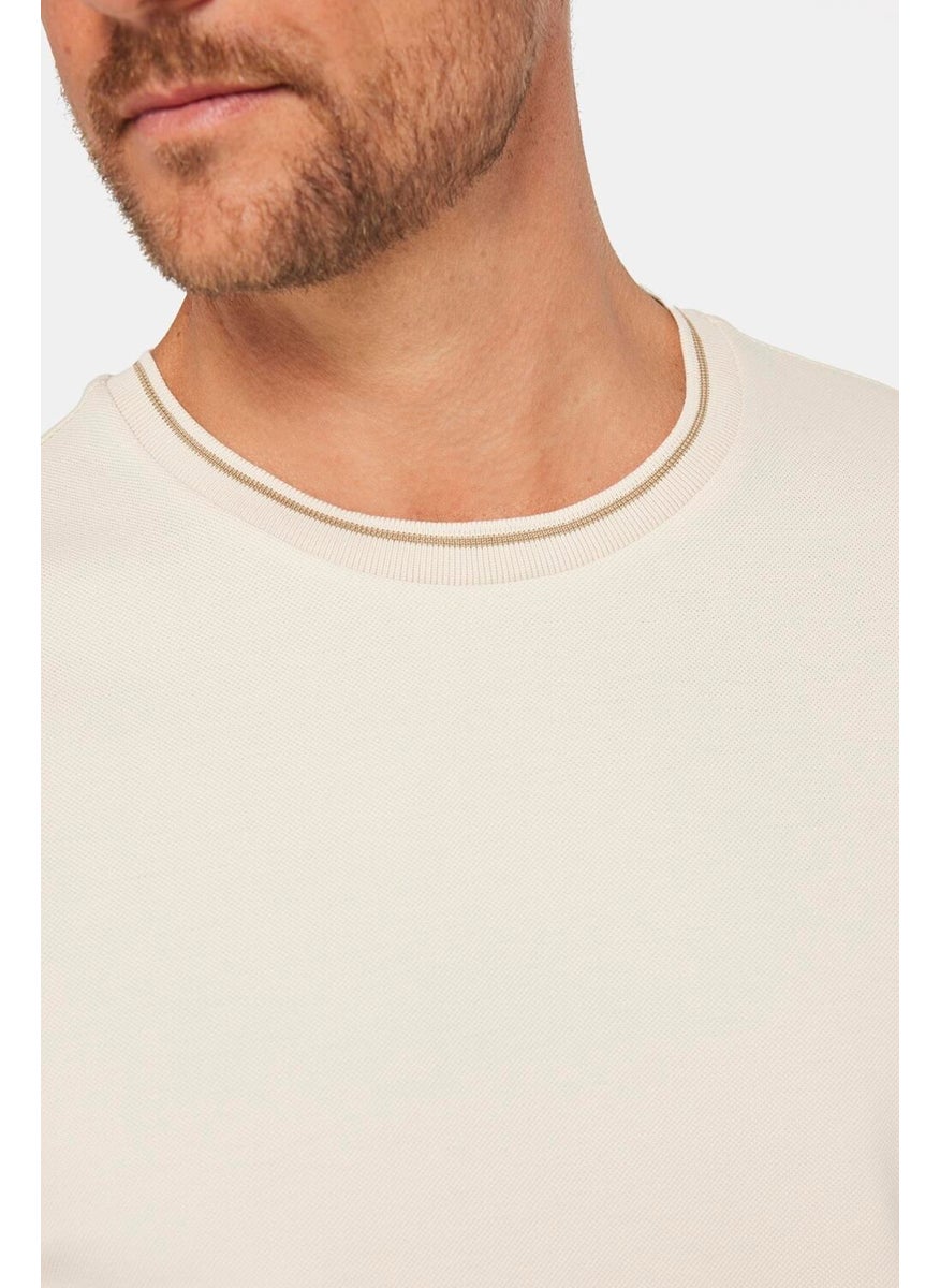 Men's Slim Fit Slim Cut 100% Cotton Plain Pique Stone Color Crew Neck T-Shirt