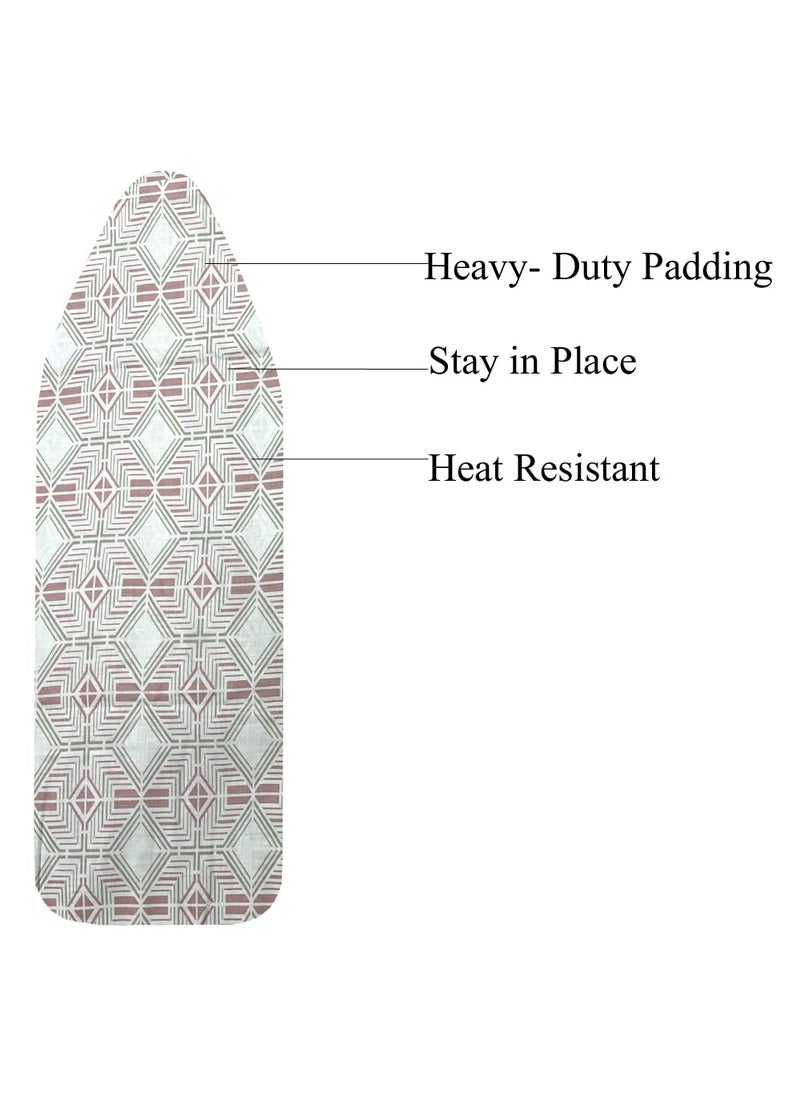 Mahaveer Cotton Ironing Board Cover with 3mm Thick Felt Pad for Steam Press Ironing Mat Heat Reflective Scorch Stain Resistant Fits Standard Wide Boards of 125x46 cm Printed Tringle Pink