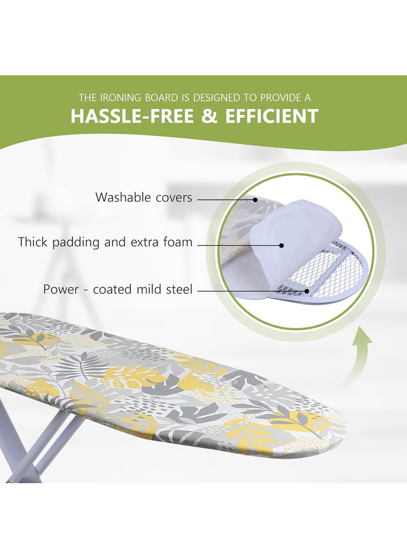 Finiky BlossomFlex Iron Table for Ironing Clothes Floral Surface 115x36cm AntiSlip Feet HeatResistant Elliptical Leg Design Iron Rest with Silicon Pad SpaceSaving Ironing Board
