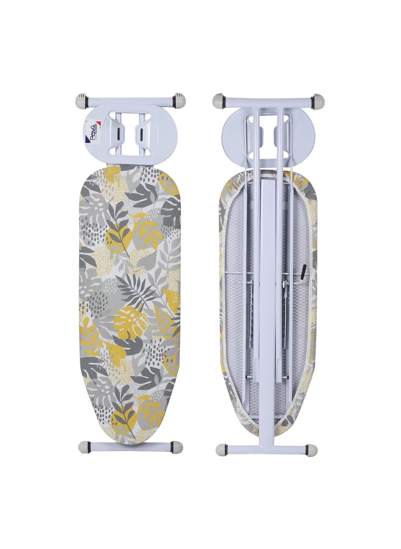 Finiky BlossomFlex Iron Table for Ironing Clothes Floral Surface 115x36cm AntiSlip Feet HeatResistant Elliptical Leg Design Iron Rest with Silicon Pad SpaceSaving Ironing Board