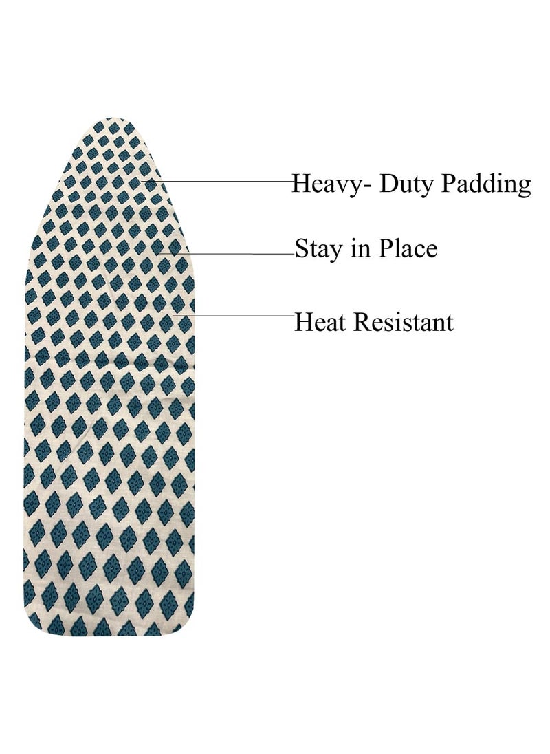 Mahaveer Cotton Ironing Board Cover with 3mm Thick Felt Pad for Steam Press Heat Reflective Scorch Stain Resistant Fits Standard Medium Boards of 112x34 cm Printed Turquoise Vintage Floral