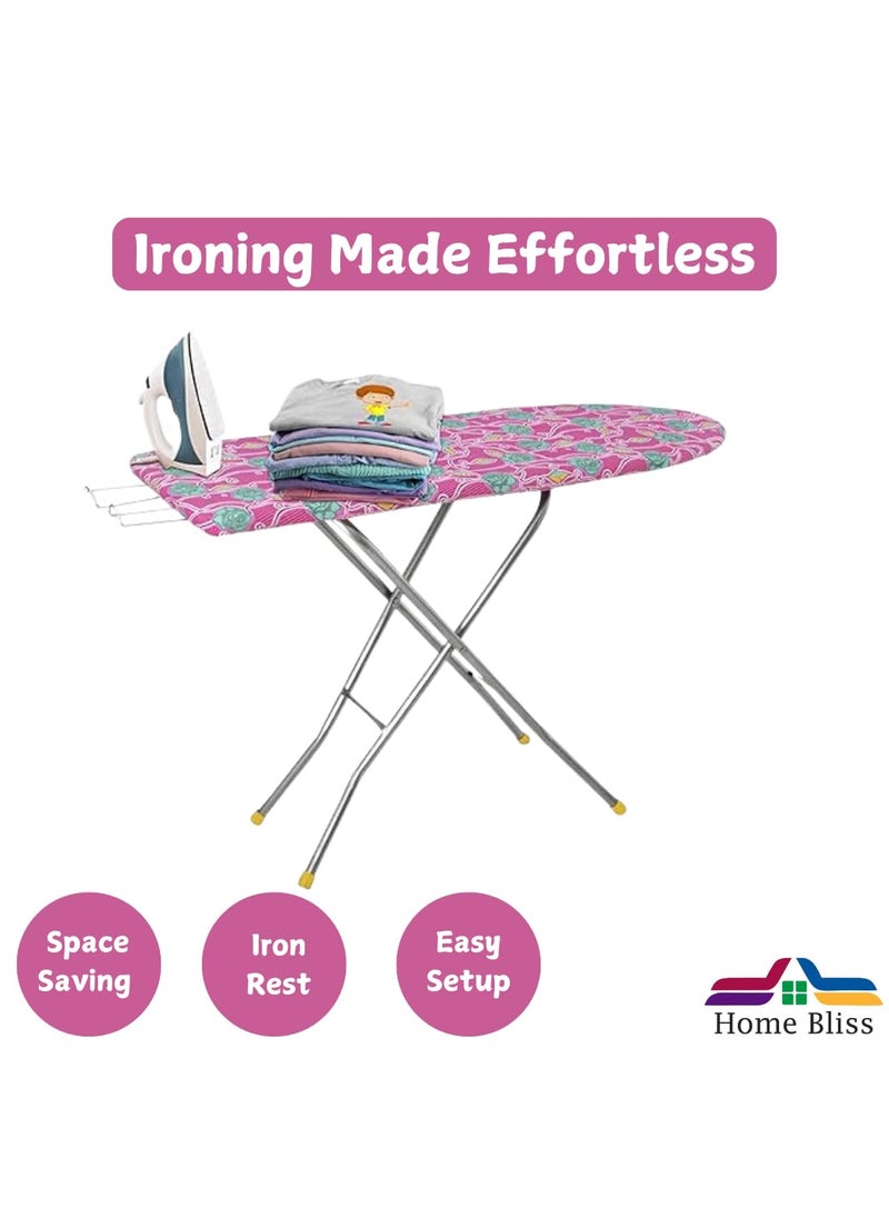 Home Bliss Wooden Ironing BoardTable with Iron Holder Foldable Adjustable 122X47CM Color May Very