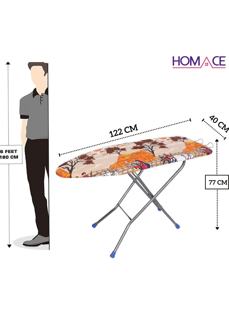 Homace Iron Table for Ironing Clothes Folding Wooden Base Iron Board with Press Stand Multicolor Cover 15 Inch 122x40 cm