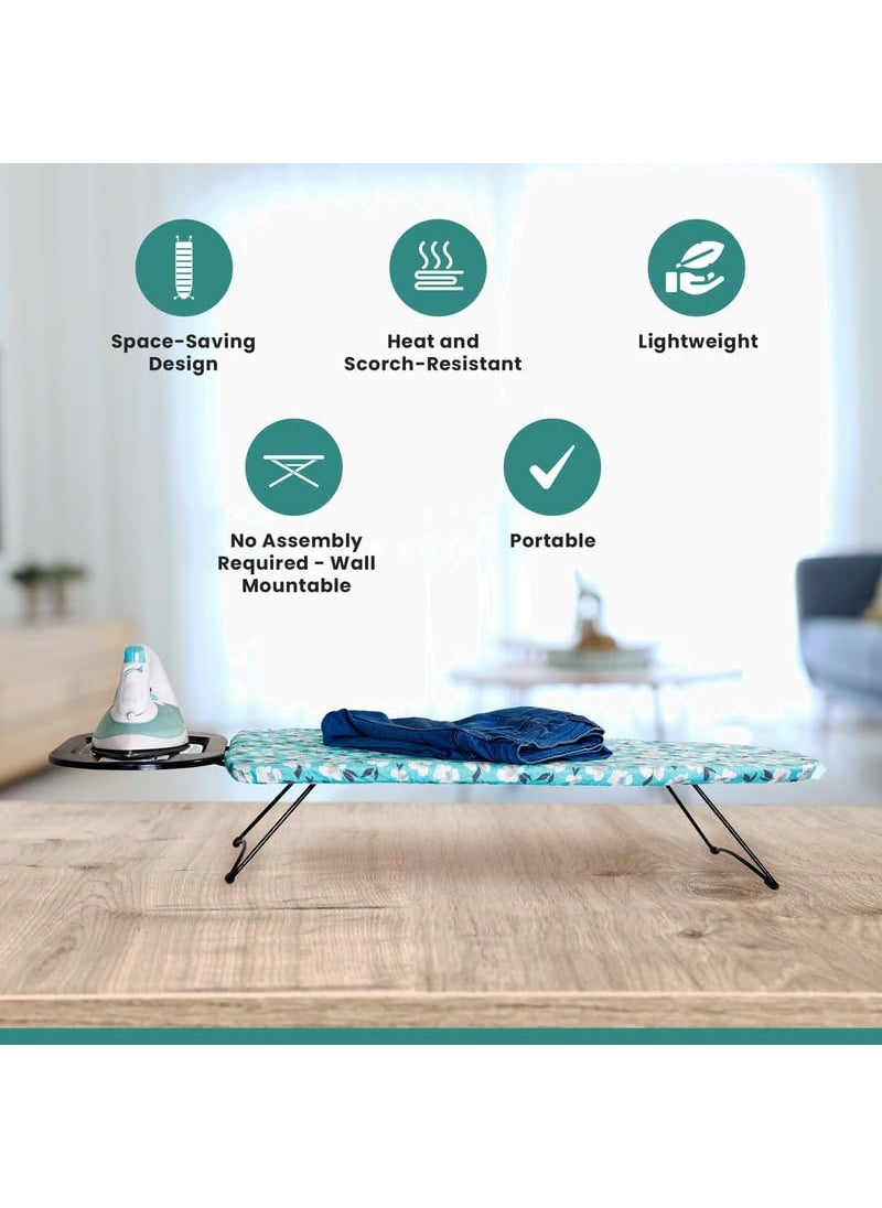 Finiky Zurich Tabletop Ironing Board with Iron Rest Green 73x34 cm Surface Wall Mountable Iron Rest with Silicon Pad HeatResistant SpaceSaving Iron Table for Ironing Clothes