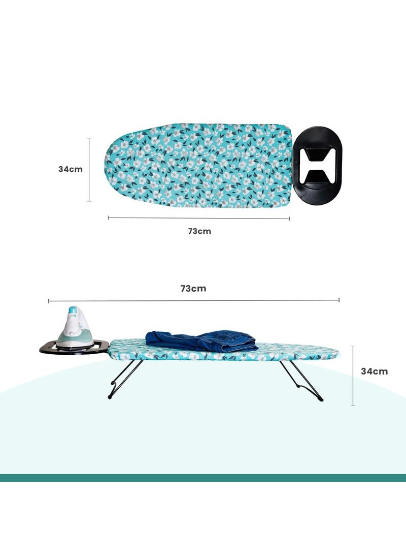 Finiky Zurich Tabletop Ironing Board with Iron Rest Green 73x34 cm Surface Wall Mountable Iron Rest with Silicon Pad HeatResistant SpaceSaving Iron Table for Ironing Clothes
