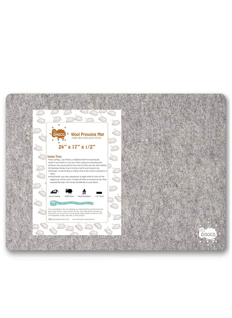 OHOCO Wool Pressing Mat for Quilting 17 x 24 Extra Large Felt Ironing Pad 12 Thick 100 Zealand Wool for Ironing Sewing Cutting on Ironing Board Tabletop Dryer Countertop